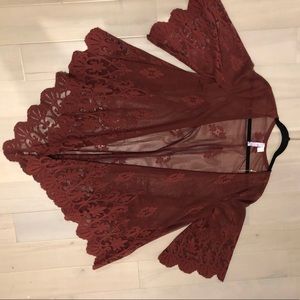 Burgundy lace kimono